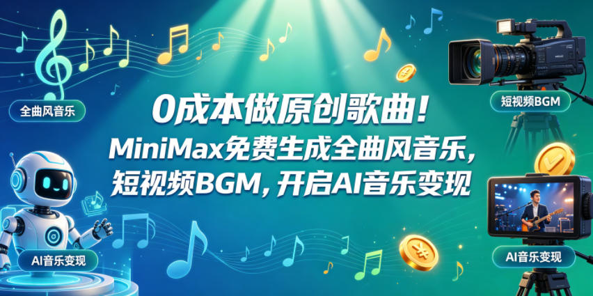 0成本做原创歌曲!MiniMax免费生成全曲风音乐,短视频BGM,开启AI音乐变现-钛库啦