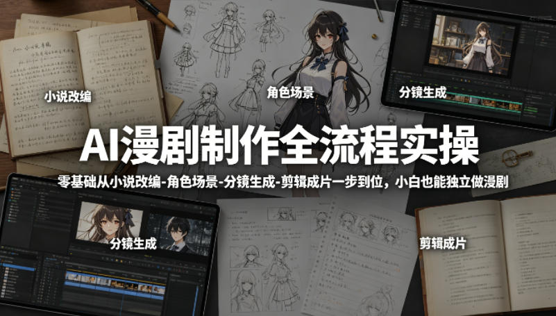 AI漫剧制作全流程实操，零基础从小说改编-角色场景-分镜生成-剪辑成片一步到位，小白也能独立做漫剧-钛库啦