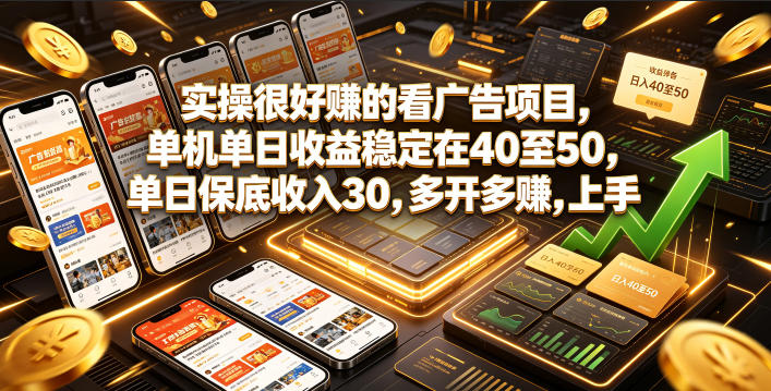 实操很好賺的看广告项目,单机单日收益稳定在40至50,单日保底收入30,多开多賺,上手就能变现【揭秘】-钛库啦
