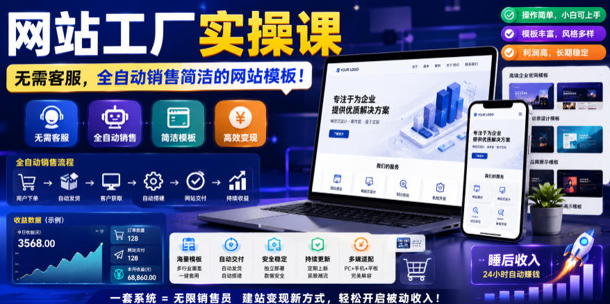 网站工厂实操课,无需客服,网站模板自动赚钱!【原创双语字幕】-钛库啦
