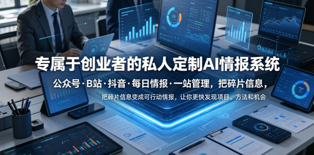 专属于创业者的私人定制AI情报系统，公众号·B站·抖音·每日情报·一站管理，把碎片信息变成可行动情报，让你更快发现项目、方法和机会-钛库啦