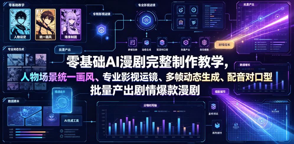 零基础AI漫剧完整制作教学,人物场景统一画风、专业影视运镜、多帧动态生成、配音对口型,批量产出剧情爆款漫剧-钛库啦