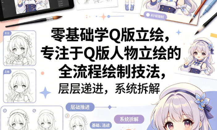 零基础学Q版立绘，专注于Q版人物立绘的全流程绘制技法，层层递进，系统拆解-钛库啦