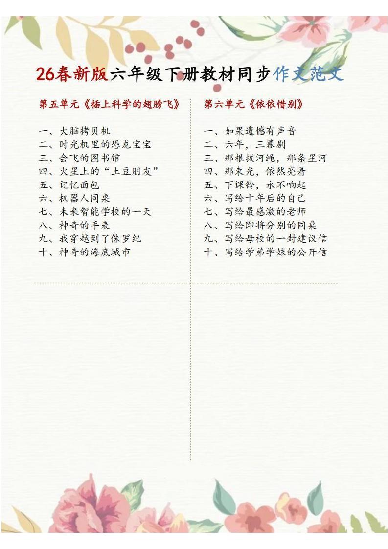 六年级下语文1-8单元同步作文范文-钛库啦