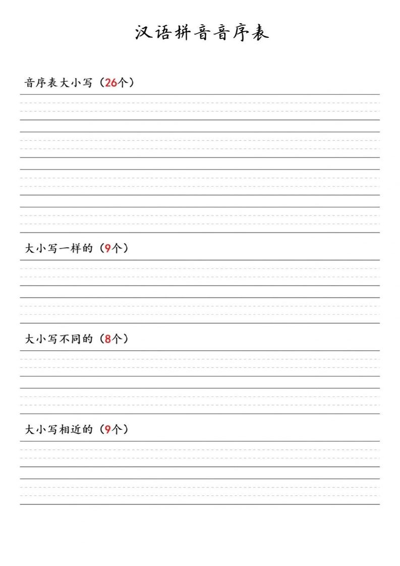 一年级下语文汉语拼音音序表-钛库啦