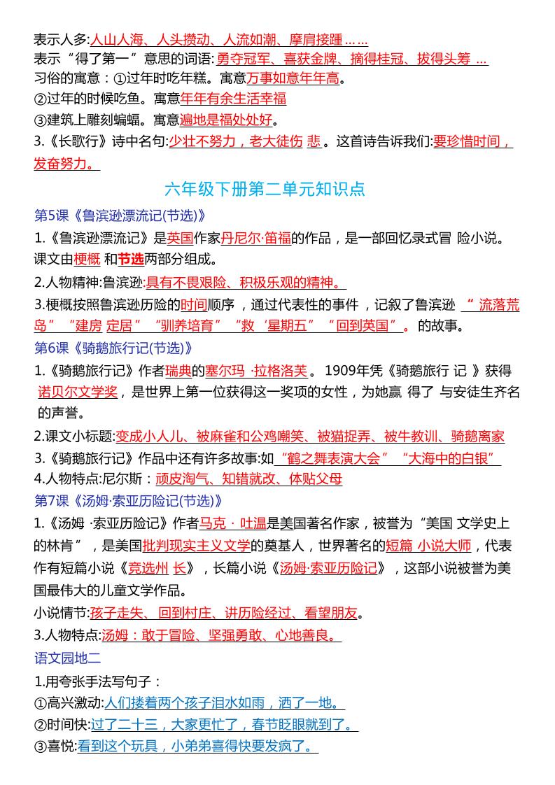 六年级下语文期末复习常考知识点总结-钛库啦