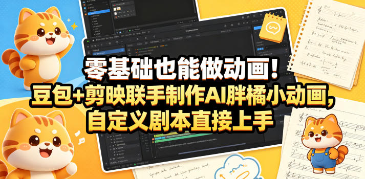 零基础也能做动画!豆包+剪映联手制作AI胖橘小动画,自定义剧本直接上手-钛库啦