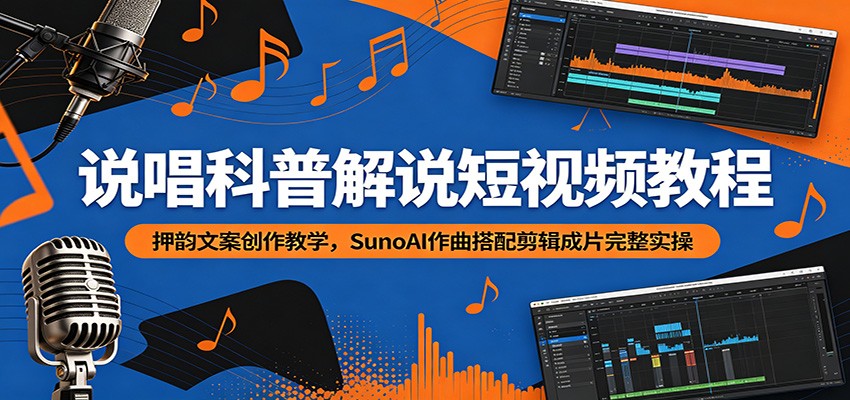 说唱科普解说短视频教程:押韵文案创作教学,SunoAI作曲搭配剪辑成片完整实操-钛库啦