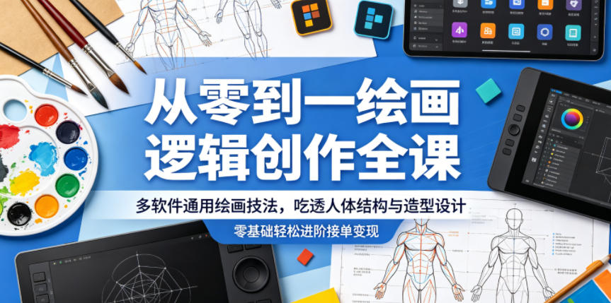从零到一绘画逻辑创作全课,多软件通用绘画技法,吃透人体结构与造型设计,零基础轻松进阶接单变现-钛库啦