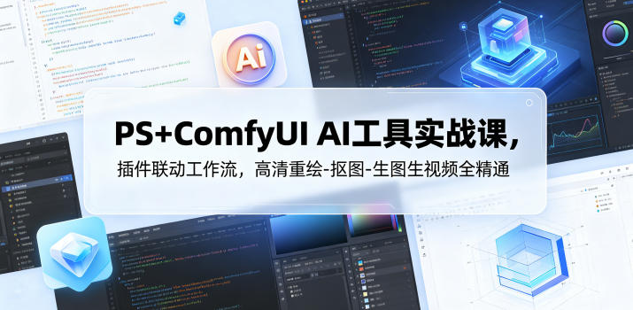 PS+ComfyUI AI工具实战课,插件联动工作流,高清重绘-抠图-生图生视频全精通-钛库啦