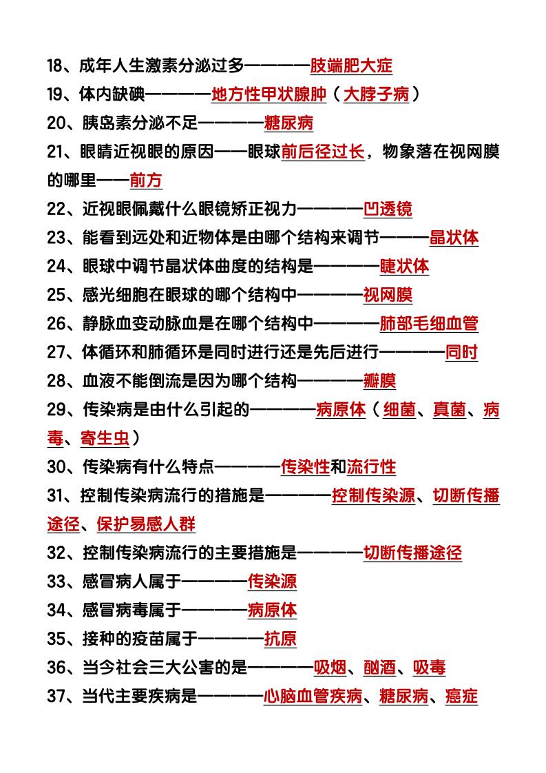 【2025秋新版】七下生物159个必会问答汇总-钛库啦