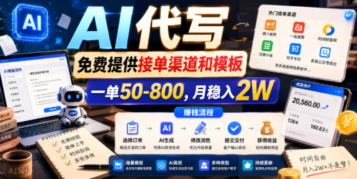 AI代写，免费提供接单渠道和模板，一单50-800，月稳入2W【揭秘】-钛库啦