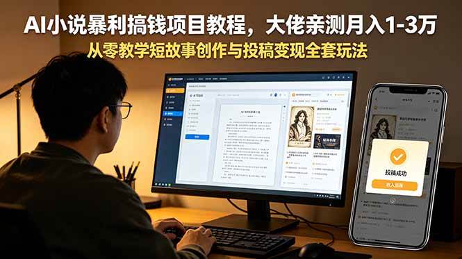 (18898期)AI小说暴利搞钱项目教程,大佬亲测月入1-3万,从零教学短故事创作与投稿变现全套玩法-钛库啦